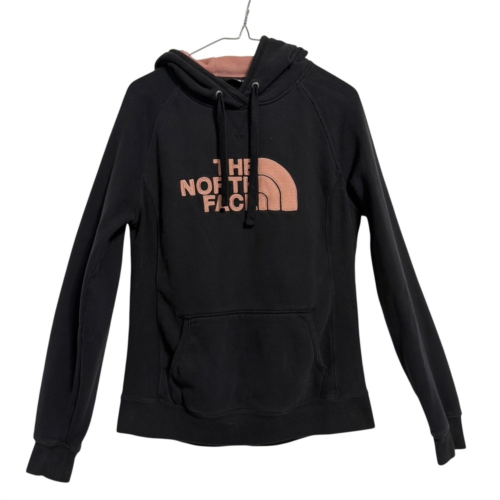 The North Face Womens Black Hoodie Rose Gold Embroidered Logo Pullover Size M